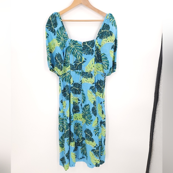 Draper James "June" 100% Linen Tropical Floral Midi Dress Pockets - Picture 3 of 16